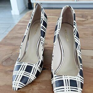 Coach Wedges Black & Cream Plaid dress shoes Size 7